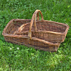 This Willow Flower Gathering Basket Set adds a bit romance and style to the art of gardening and flower collecting. These low profile baskets are also perfect for picnics or keeping your home organized. The ageless beauty of natural fibers are woven together to make these functional, yet beautiful rectangle-shaped wicker baskets ready to be your workhorse. Create stunning farm table centerpieces by adding your favorite flowers. English cottage style with functionality at its best.