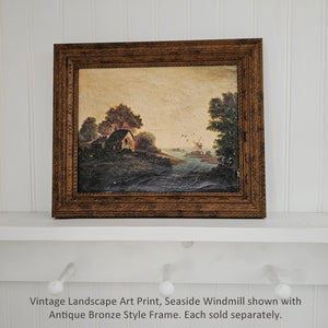 Vintage Landscape Art Print, Seaside Windmill shown with Antique Bronze Style Frame. Each sold separately.