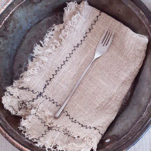 Rustic Linen Napkin with Black Stitching