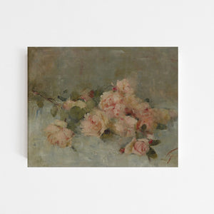 This Vintage Floral Art Print, Pink Roses adds an enchanting charm to any room. Pinks, light blue/greens and sage blend together to create this dreamy still-life. The art is printed on high quality card stock with archival ink. Original art has been digitally retouched to preserve characteristics, grain and cracks. Image size: 8"x10". No frame included. 