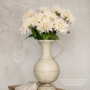 This eye-catching Aged White Pitcher Vase has the allure of found treasures.  It's long graceful neck and footed base give it a touch of elegance for any modern farmhouse. Its neutral, faded hue makes it perfect for showcasing your favorite floral arrangements. 10"L x 8.75W x 15.50"H