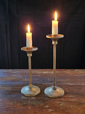Aged Brass Style Taper Candle Holder with Drip Cup Edge, Set of Two