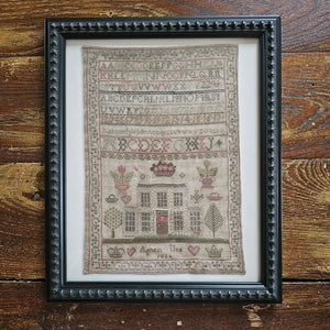 Antique Sampler Reproduction Print with Black Beaded Frame