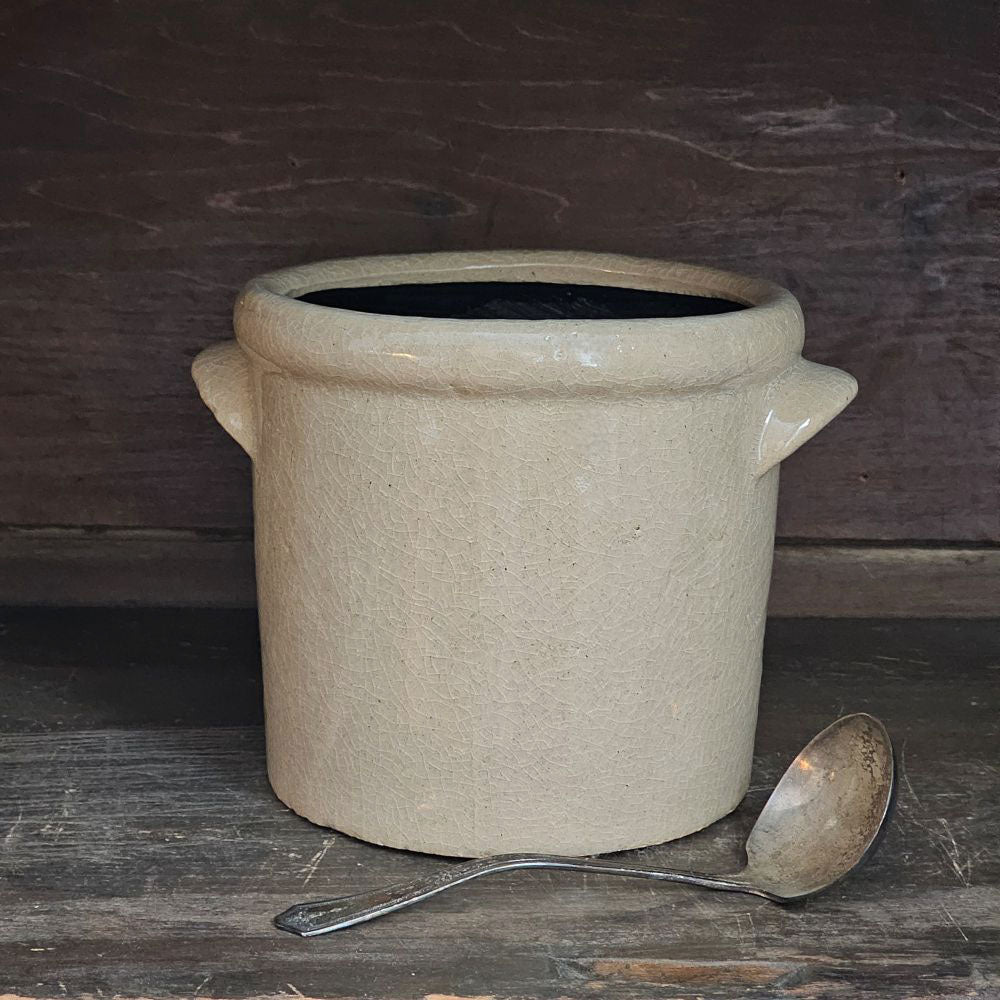 Antique Style Stoneware Crock, Beige