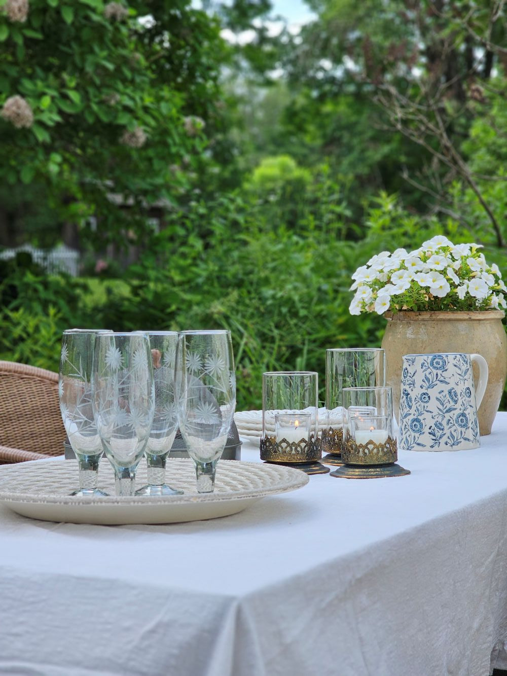 Antiqued Gold and Glass Candle Hurricane Set - Farmhouse Wares
