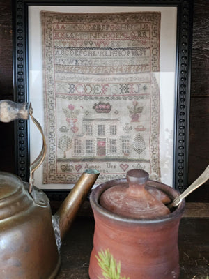 Antique Sampler Reproduction Print with Black Beaded Frame