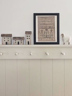 Antique Sampler Reproduction Print with Black Beaded Frame