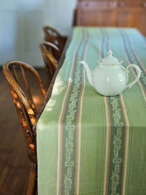 French Fabric by the Yard Green Woven Jacquard with Keepsake Teapot