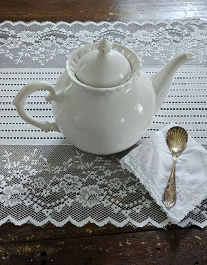 Antique White Keepsake Teapot with Pierced Lace Trim