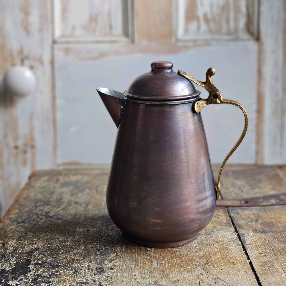 Antiqued Copper Milk Pitcher with Brass Handle