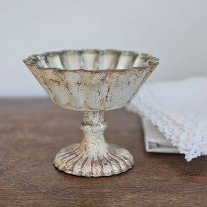 Distressed Mercury Glass Style Pedestal Bowl