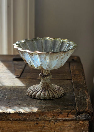 Distressed Mercury Glass Style Pedestal Bowl