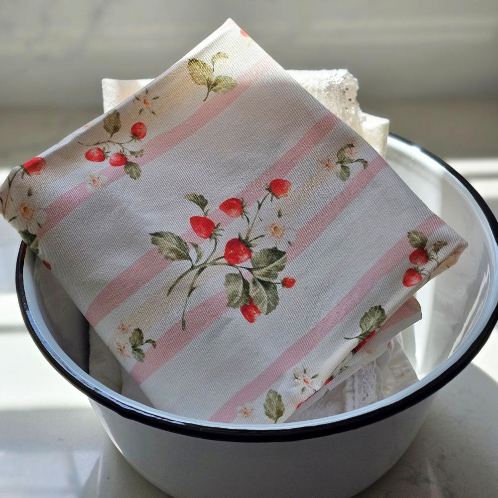Bespoke Strawberries and Stripes Tea Towel