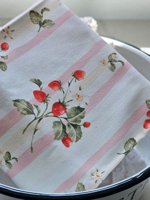 Bespoke Strawberries and Stripes Tea Towel