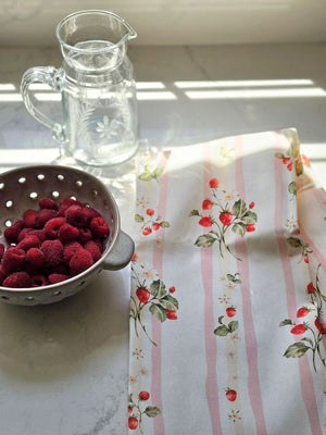 Bespoke Strawberries and Stripes Tea Towel