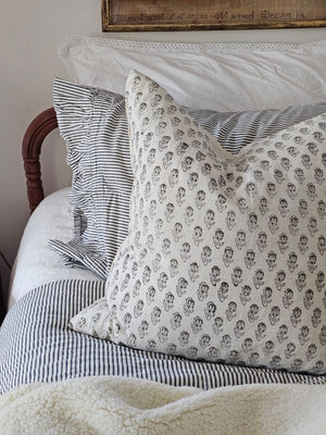 Block Print Pillow with Grey-Sage Floral