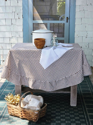 White Lace Napkins with Brown and White Gingham Tablecloth