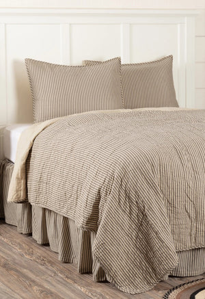 Charcoal Ticking Stripe Quilt