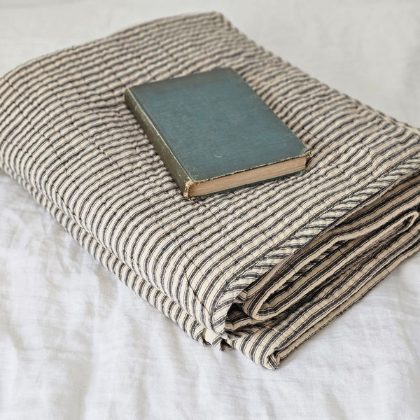 Charcoal Ticking Stripe Quilt (King & Two Pillow Shams)