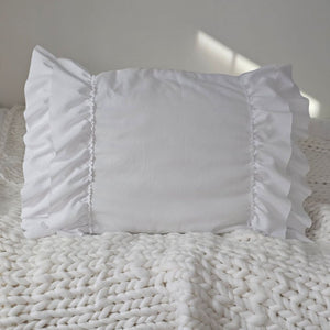 Our Cloud White Double Ruffle Pillowcase Set brings shabby chic and vintage style together to create a dreamy white cottage bedroom. This ultra soft pillowcase set features two layers of snow-white ruffled edges on each ends.

Made of high quality brushed microfiber material, these pillowcases offer you unparalleled softness and comfort. Breathable and skin-friendly, the combination of the unique design, lasting durability and softness will help you sleep well all night.

Machine washable