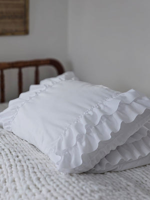 Cloud White Double Ruffle Pillowcase Set