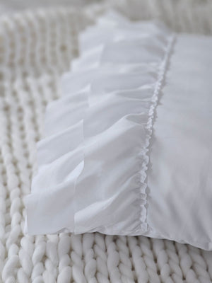 Our Cloud White Double Ruffle Pillowcase Set brings shabby chic and vintage style together to create a dreamy white cottage bedroom. This ultra soft pillowcase set features two layers of snow-white ruffled edges on each ends.

Made of high quality brushed microfiber material, these pillowcases offer you unparalleled softness and comfort. Breathable and skin-friendly, the combination of the unique design, lasting durability and softness will help you sleep well all night.

Machine washable