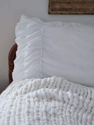 Our Cloud White Double Ruffle Pillowcase Set brings shabby chic and vintage style together to create a dreamy white cottage bedroom. This ultra soft pillowcase set features two layers of snow-white ruffled edges on each ends.

Made of high quality brushed microfiber material, these pillowcases offer you unparalleled softness and comfort. Breathable and skin-friendly, the combination of the unique design, lasting durability and softness will help you sleep well all night.

Machine washable