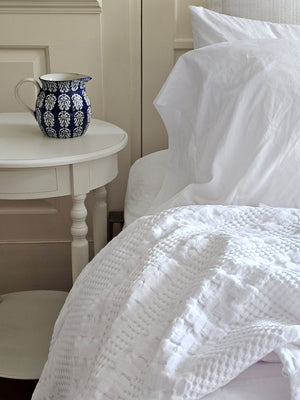 The Crisp White Waffle Weave Throw Blanket lends a fresh, clean, textured look to any room. Perfect for all seasons, this 100% cotton, lightweight blanket is ultra soft and lends a chic minimal farmhouse feel with its crisp white weave. Machine wash, tumble dry low. Becomes softer with every wash. Dries quickly, cutting down on laundry time. Made with 100% cotton. 