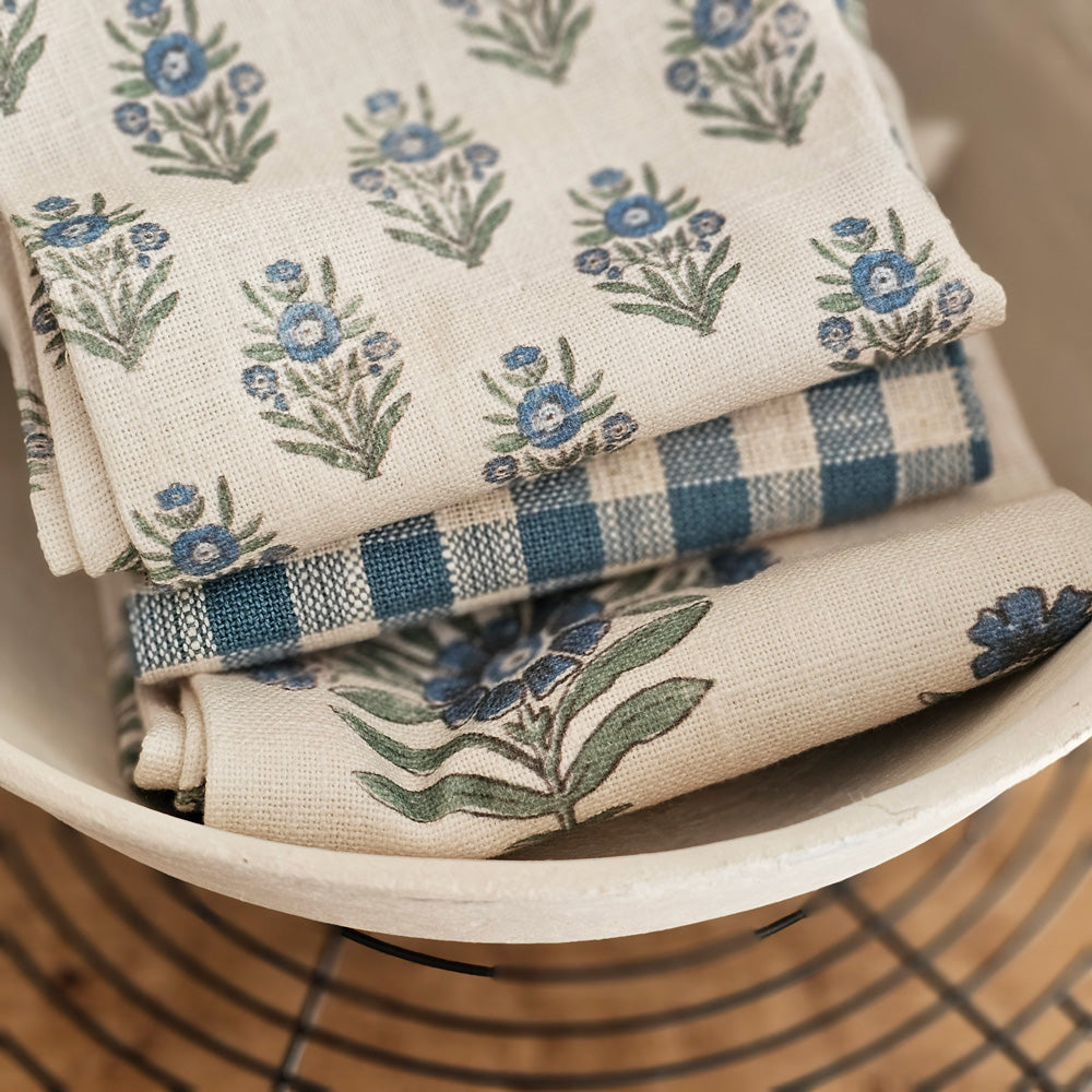 Linen Tea Towel in Navy Gingham - Heirloomed