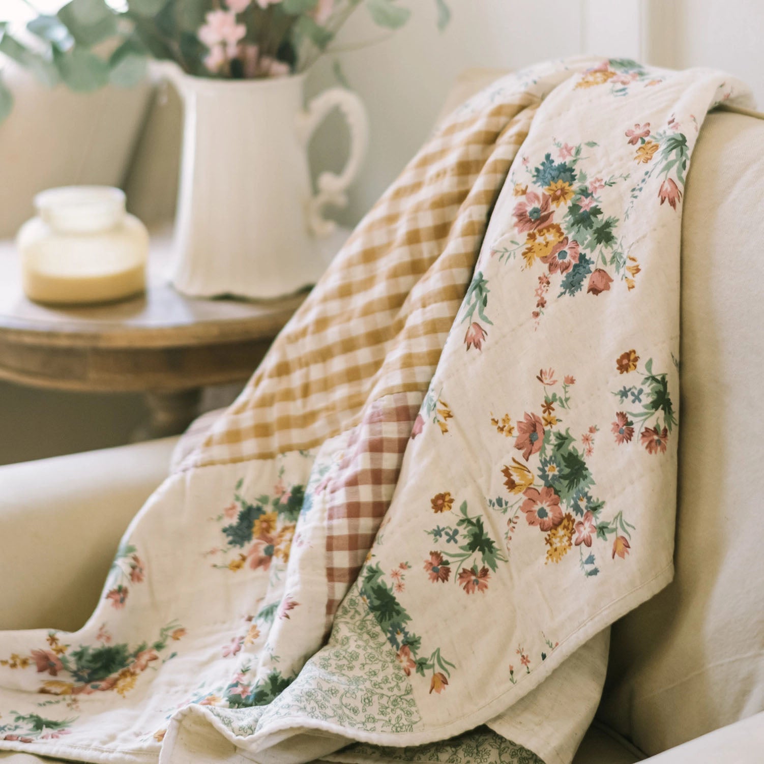 Cottage Rose Patchwork Quilt Throw