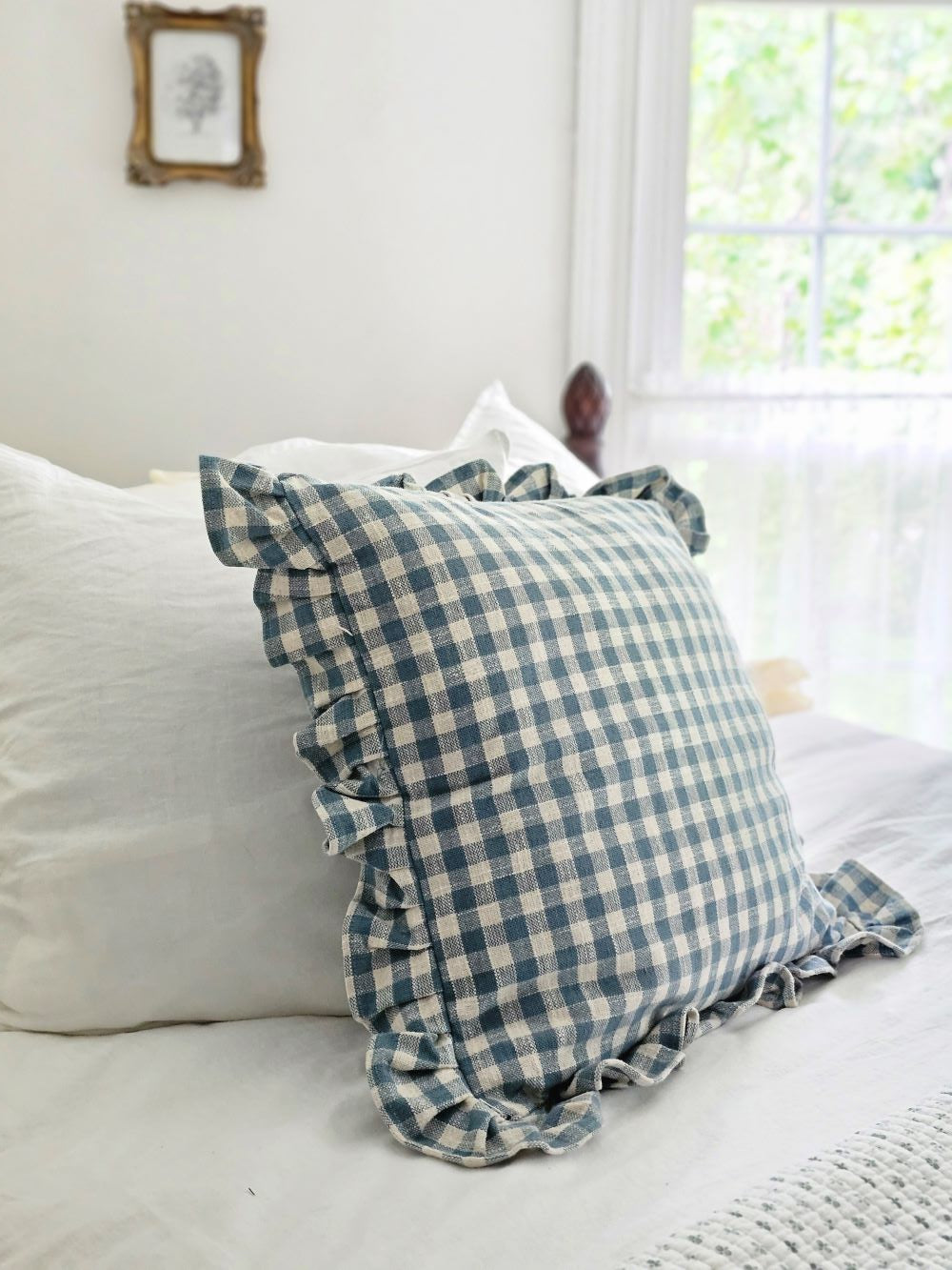 Blue ruffle pillow best sale