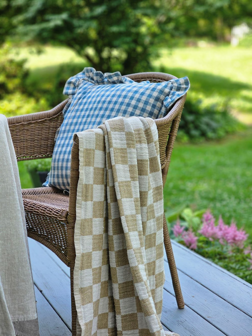 Wheat and Oatmeal Checkered Throw Blanket Farmhouse Wares