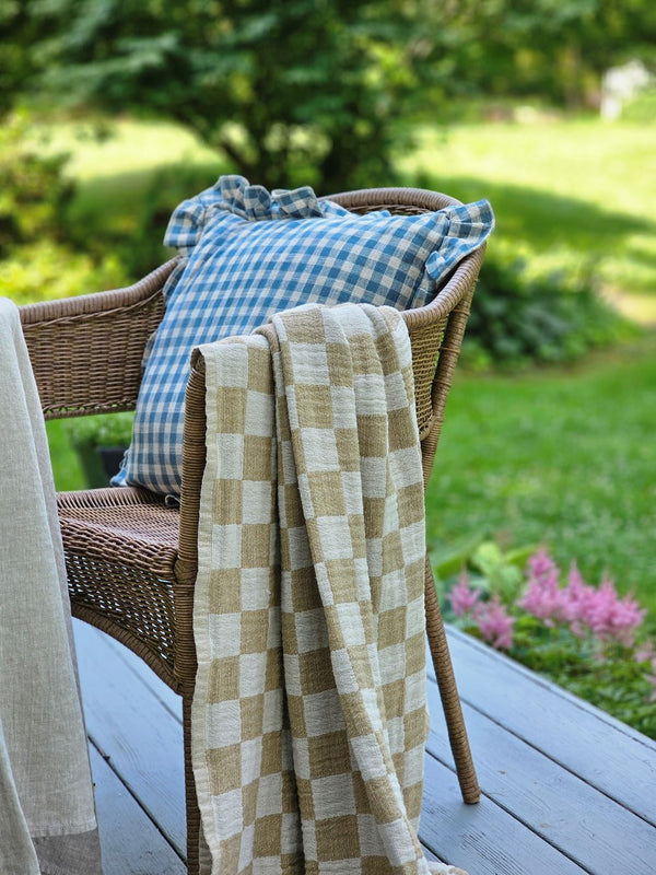 Cottage Blue Gingham and Ruffles Pillow Farmhouse Wares