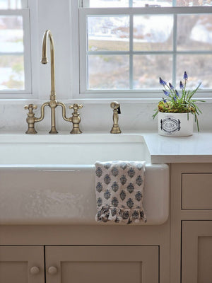 Cottage Blue Gingham and Block Print Tea Towel Set