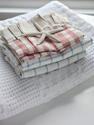Cottage Rose Kitchen Towels with Light Blue and Oatmeal Towels