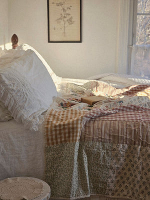 Cottage Rose Patchwork Quilt Throw