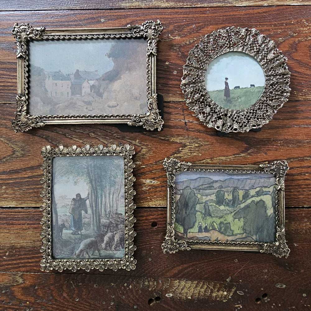 Curated Old World Frame with Prints Set, Landscape Art, Vintage Art, Vintage Style Frames, Ornate Metal Frames, Wall Decor, Art Collection for Walls