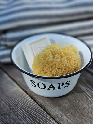 Natural Sea Sponge in Enamel Sap Bowl