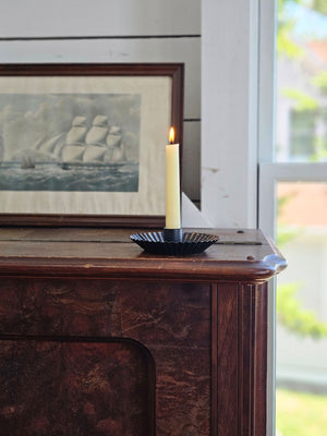 Distressed Black and Gold Tart Pan Taper Candle Holder
