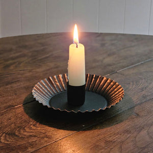 Distressed Black and Gold Tart Pan Taper Candle Holder