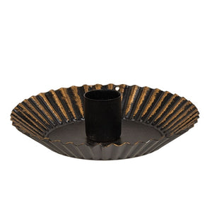 Distressed Black and Gold Tart Pan Taper Candle Holder