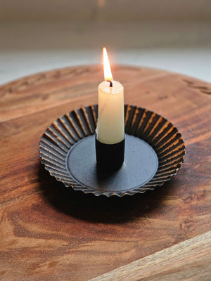 Distressed Black and Gold Tart Pan Taper Candle Holder