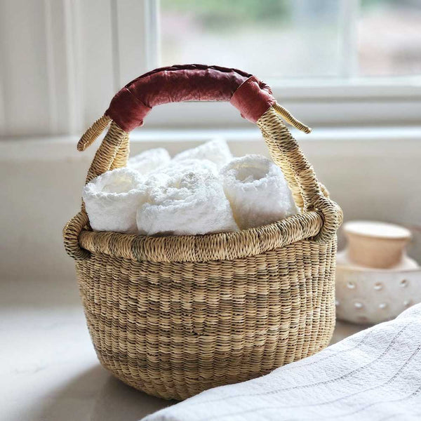 Elephant Grass Basket with Leather Handle - Farmhouse Wares