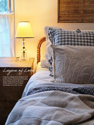 Cottage Blue Gingham and Ruffles Pillow