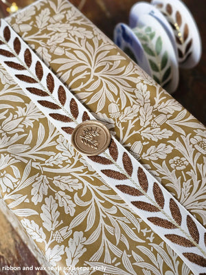 Embroidered Laurel Leaf Ribbon with Wax Seal, Gift Wrapping, Decorative Ribbon, Embroidered Ribbon