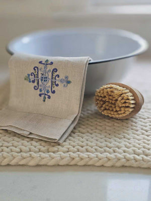 Embroidered Flax Linen Tea Towel