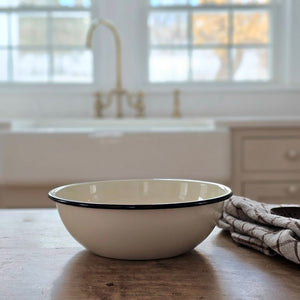 Enamel Bowl in Ivory with Black Rim