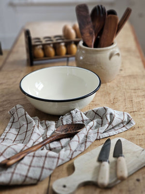 Enamel Bowl in Ivory with Black Rim