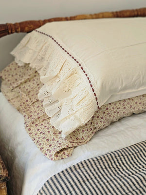 Eyelet and Rose Velvet Ribbon Pillowcase with Sweet Prairie Pillowcase
