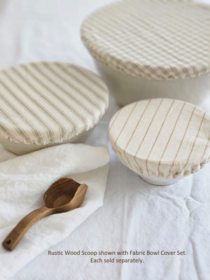 Wood Scoop with Fabric Bowl Covers, Farmhouse Kitchen